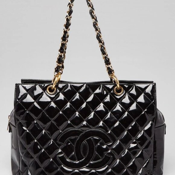 Chanel Black Quilted Patent Leather Timeless Shopping Tote Bag - Picture 1 of 12